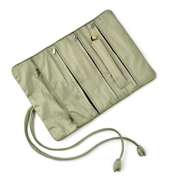 Schmuckorganizer aus Satin mit Stickerei und 5 Premium-Poliert&uuml;chern, 20x9cm, Olive image number 6