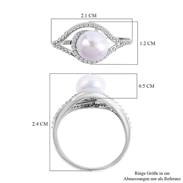 Süßwasserzuchtperle und weißer Zirkonia Ring, 925 Silber platiniert (Größe 20.00) ca. 0.23 ct image number 6