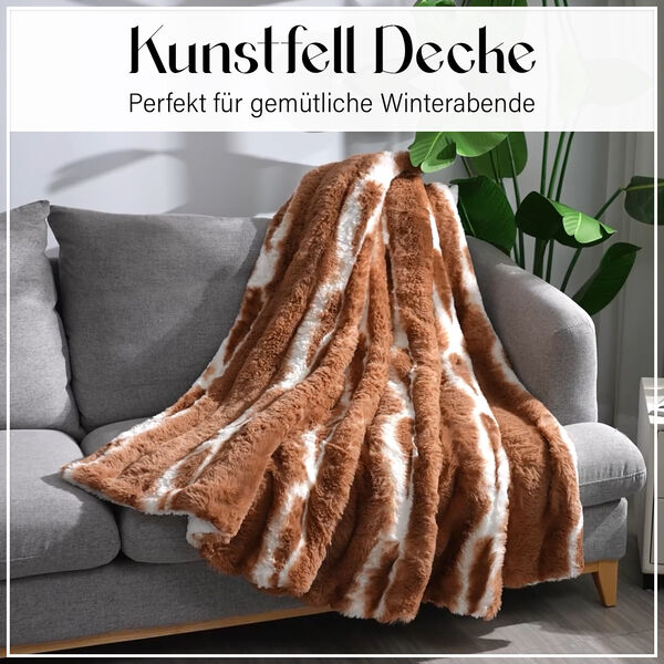 Weiche doppelseitige Kunstfell-Decke, Braun image number 7