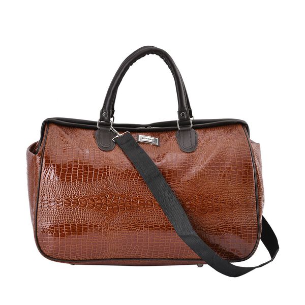 Weekender Reisetasche, 45x33x22cm, Krokodilmuster, Cognac