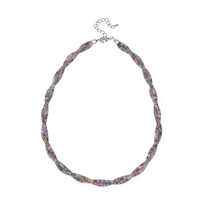 Mehrfarbige Kristall Halskette, ca. 50 cm + 5 cm Extender, silberfarben