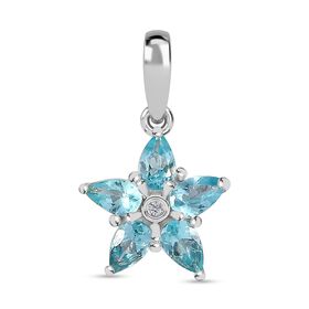 Paraiba-Apatit, Weißer Zirkon Anhänger 925 Silber platiniert ca. 1.14 ct
