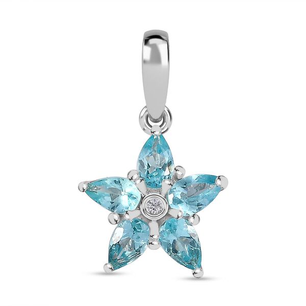 Paraiba-Apatit, Weißer Zirkon Anhänger 925 Silber platiniert ca. 1.14 ct image number 0