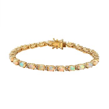 Nat&uuml;rliches, &auml;thiopisches Welo Opal und wei&szlig;es Zirkon-Armband, ca. 19 cm, 925 Silber vergoldet ca. 8,35 ct