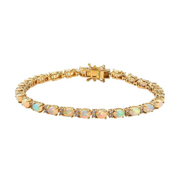 Nat&uuml;rliches, &auml;thiopisches Welo Opal und wei&szlig;es Zirkon-Armband, ca. 19 cm, 925 Silber vergoldet ca. 8,35 ct
