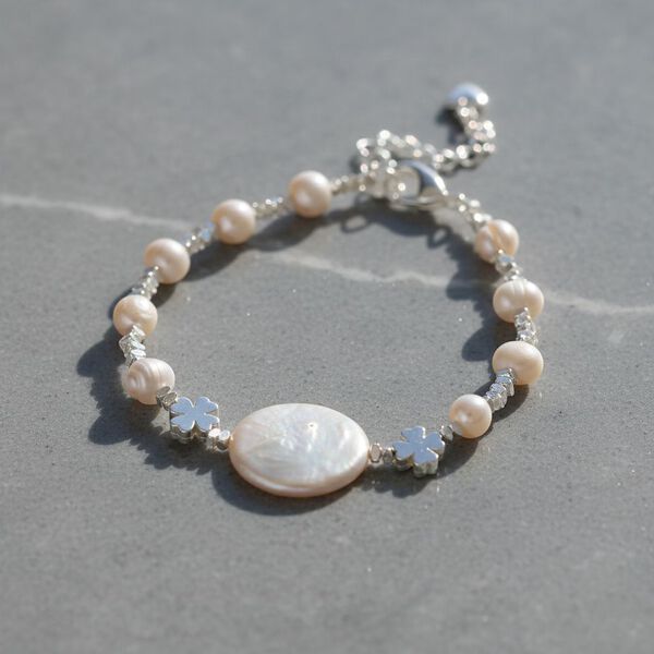 Weißes Süßwasserperle 15,85+3,5cm Armband image number 1