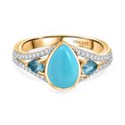 D'Joy AA Sleeping Beauty Türkis, Blauer Apatit Ring 925 Silber 750 Gelbgold Vermeil (Größe 18.00) ca. 2,03 ct