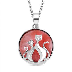 Kirsche Quarz Katzen Anhäner mit Kette, Reiner Edelstahl ca. 10.00 ct