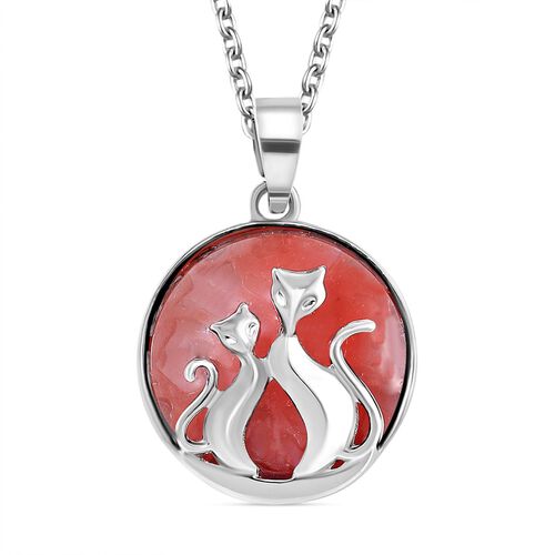 Kirsche Quarz Katzen Anhäner mit Kette, Reiner Edelstahl ca. 10.00 ct image number 0