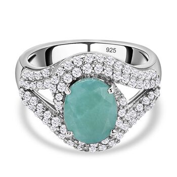 Grandidierit und wei&szlig;er Zirkon-Ring, 925 Silber platiniert  ca. 2,71 ct