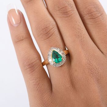 Luxuriant - AAA Lab Grown Kolumbianischer Smaragd, Lab Grown Diamant Ring 925 Silber 750 Gelbgold Vermeil (Gr&ouml;&szlig;e 21.00) ca. 1.57 ct