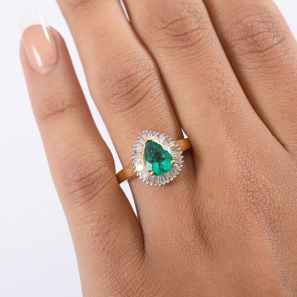 Luxuriant - AAA Lab Grown Kolumbianischer Smaragd, Lab Grown Diamant Ring 925 Silber 750 Gelbgold Vermeil (Gr&ouml;&szlig;e 21.00) ca. 1.57 ct image number 2