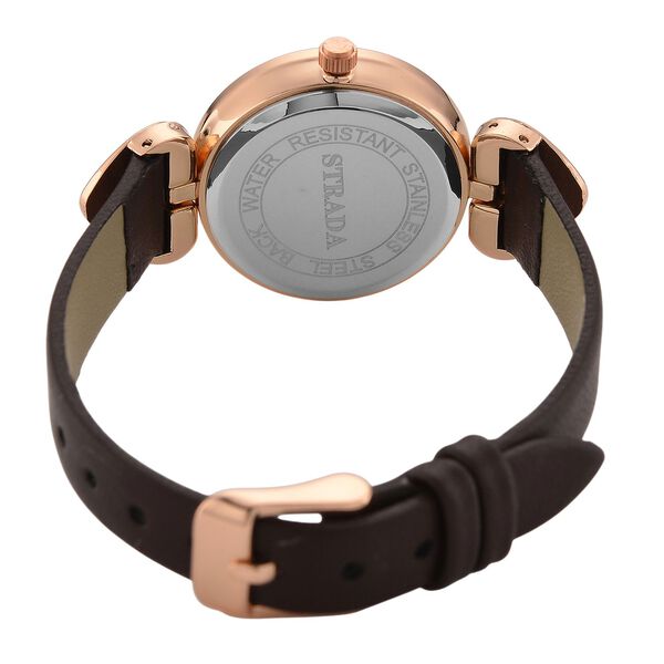 STRADA Uhr mit PC21S Japan-Uhrwerk, Edelstahl-Mesh-Armband, Roségold mit Kristallzifferblatt, Braun image number 6