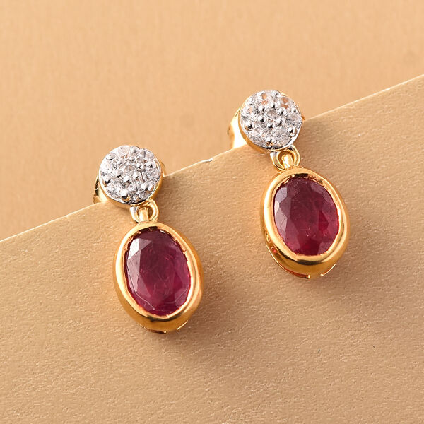 Afrikanische Rubin und Zirkon-Ohrh&auml;nger, (Fissure gef&uuml;llt), 925 Silber vergoldet ca. 2,54 ct&nbsp; image number 2