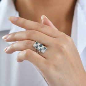 GP - Kanchanaburi Blauer Saphir, Blauer Diamant Ring 925 Silber rhodiniert (Größe 18.00) ca. 0,27 ct