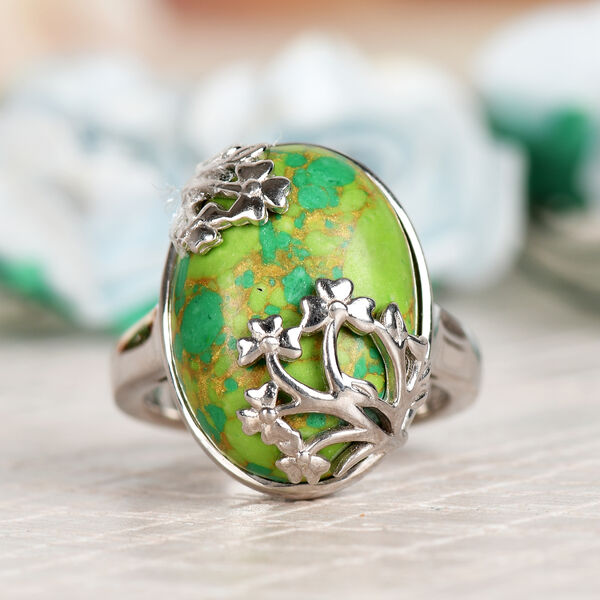 Gr&uuml;nes Mojave-T&uuml;rkis Ring Messing Ionenbeschichtetes Platin  ca. 10,25 ct image number 2