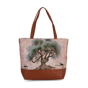Schultertasche mit Baum-Motiv, 42x34x12cm, Gr&uuml;n