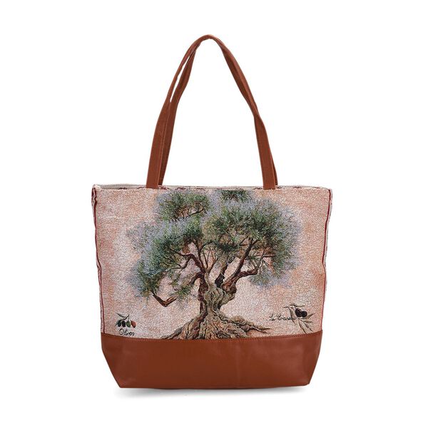 Schultertasche mit Baum-Motiv, 42x34x12cm, Gr&uuml;n