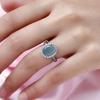 Grandidierit und wei&szlig;er Zirkon-Ring, 925 Silber platiniert  ca. 4,39 ct