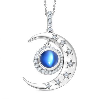 D'Joy Aurora Mondstein und Zirkon Anh&auml;nger mit 50cm Kette - 2,86 ct.