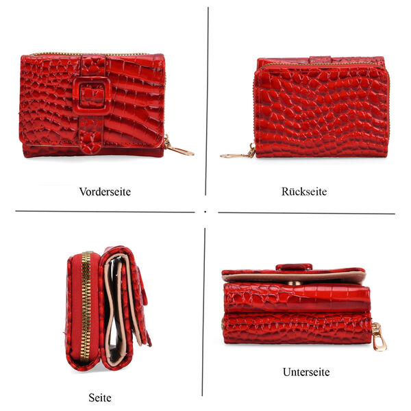 Stilvolle Geldbörse mit Krokodilprägung und RFID-Schutz, 11x8 cm, Rot image number 4