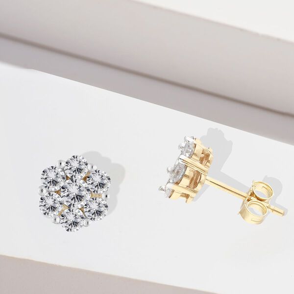 Florale Druckfassung-Diamant-Ohrstecker I1-I2 SGL zertifiziert in 585 Gelbgold, 1,00 ct. image number 2