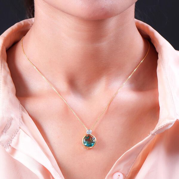 Aqua Terra Costa Quarz Triplett und Zirkon-Anh&auml;nger mit Kette, 925 Silber vergoldet, 6,79 ct. image number 2