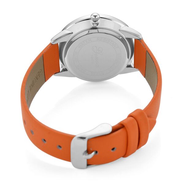 GENOA TIME V2 - Quarzuhr mit japanischem PC21S Werk, wei&szlig;em Zifferblatt und orangem Lederarmband, Edelstahl Geh&auml;use, 3 ATM wasserdicht image number 7