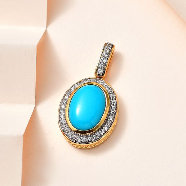 AA Sleeping Beauty T&uuml;rkis, Wei&szlig;er Zirkon Anh&auml;nger 925 Silber Gelbgold Vermeil ca. 5,80 ct. image number 2