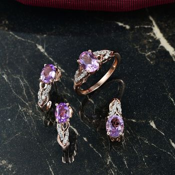 3er Set - D'Joy AA Rose De France Amethyst Ring, Ohrringe, und Anh&auml;nger, 925 Silber 750 ros&eacute;vergoldet (Gr&ouml;&szlig;e 18.00) ca. 4,74 ct.