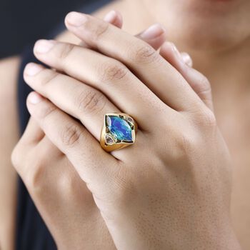 Pfau Quarz Triplette, Wei&szlig;er Topas Ring, 925 Silber Gelbgold Vermeil (Gr&ouml;&szlig;e 17.00) ca. 7.38 ct