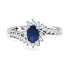 AA Blauer Saphir, Weißer Zirkon Ring 925 Silber rhodiniert (Größe 20.00) ca. 1,13 ct