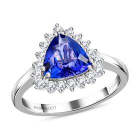 Rhapsody AAAA Tansanit, Weißer Diamant Ring 950 Platin (Größe 17.00) ca. 2,10 ct