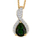 Natürlicher Chrom Turmalin und weißer Zirkon Anhänger mit Kette, 925 Silber Gelbgold Vermeil ca. 1.18 ct