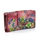 Sukriti 100% Leder: Handbemalte Brieftasche mit RFID Schutz, Blumenmuster, rosa image number 1
