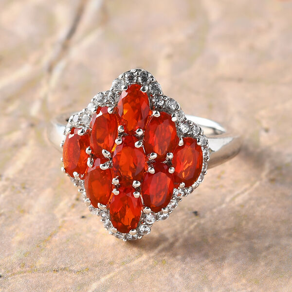 Mexikanischer Kirschfeuer-Opal und weißer Zirkon-Ring, 925 Silber platiniert  ca. 1,80 ct image number 2