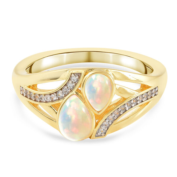 Nat&uuml;rlicher &Auml;thiopischer Opal und Zirkon Ring 925 Silber Gelbgold Vergoldet image number 0
