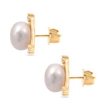 S&uuml;&szlig;wasser Perle (11 mm), Wei&szlig;er Zirkonia Ohrringe 925 Silber vergoldet