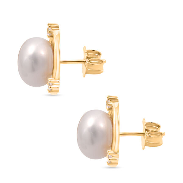 Süßwasser Perle, Weißer Zirkonia Ohrringe 925 Silber vergoldet image number 3