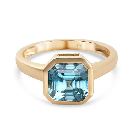 Kambodschanischer blauer Zirkon Solitär Ring 375 Gelbgold image number 0