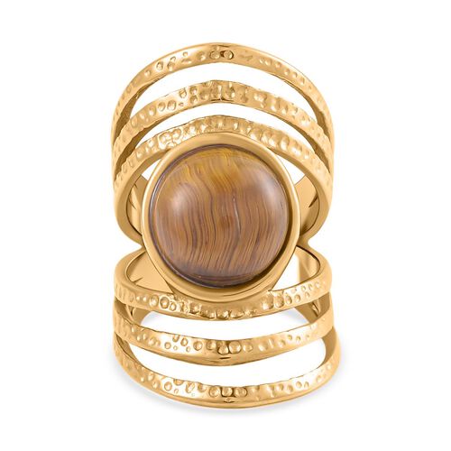 Gelbes Tigerauge Ring Reiner Edelstahl, (Größe 19.00) ca. 5.00  vergoldet 5.00 ct image number 0