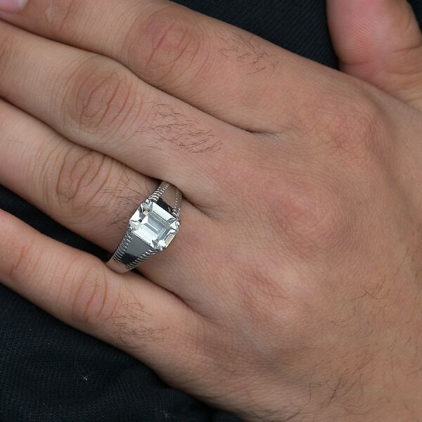 LUSTRO STELLA &Ouml;sterreichischer wei&szlig;er Kristall Solit&auml;r Herren Ring Edelstahl image number 3