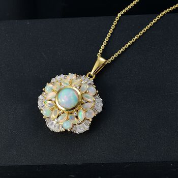 Ballerina Bloom AA Nat&uuml;rlicher, &auml;thiopischer Welo Opal, Moissanit Schmuckset 925 Silber 750 Gelbgold Vermeil ca. 3.11 ct