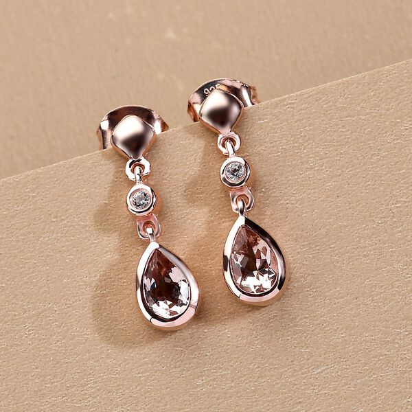 Morganit und wei&szlig;e Zirkon-Ohrringe, 925 Silber Ros&eacute;gold Vermeil ca. 0,76 ct image number 2