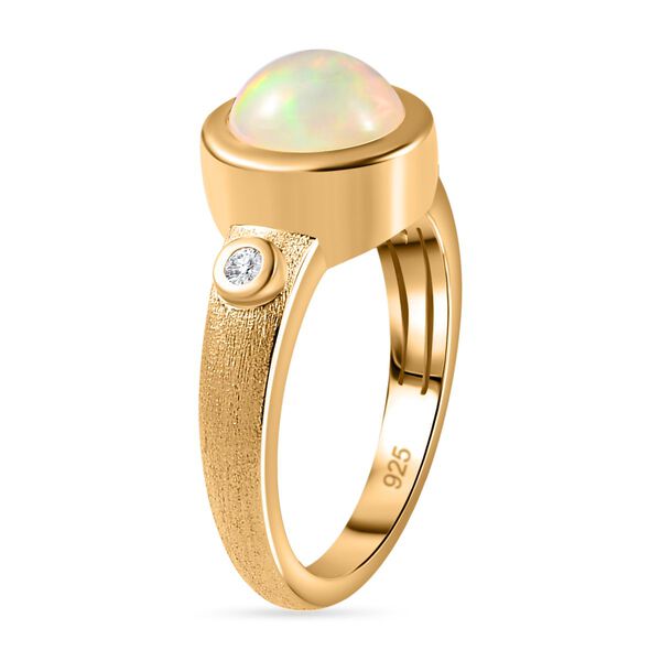 Nat&uuml;rlicher, &auml;thiopischer Welo Opal, Wei&szlig;er Zirkon Ring, 925 Silber Gelbgold Vermeil, (Gr&ouml;&szlig;e 21.00) ca. 1.33 ct image number 6