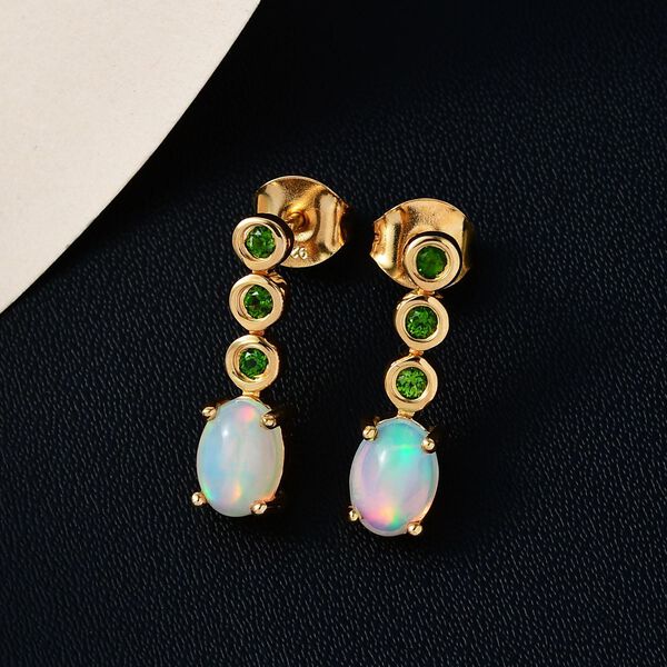 Nat&uuml;rliche, &auml;thiopische Welo Opal und nat&uuml;rliche Chromdiopsid-Ohrringe, 925 Silber vergoldet ca. 1.42 ct image number 2