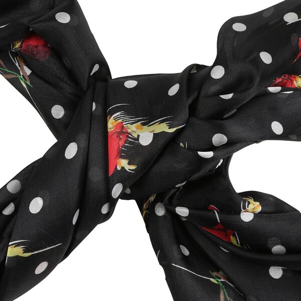 LA MAREY - 100% nat&uuml;rlicher Maulbeerseiden-Schal, Blumen und Tupfen Muster, Gr&ouml;&szlig;e 180x110 cm, Schwarz image number 3