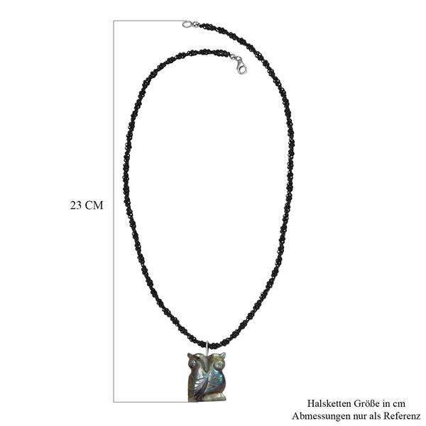 Labradorit und schwarze Spinell-Eulen-Halskette, 50 cm - 115 ct. image number 7