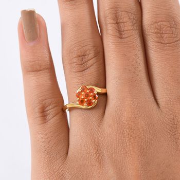 D'Joy AAA Blaze Feueropal Ring 925 Silber 750 Gelb Vergoldet (Gr&ouml;&szlig;e 17.00) ca. 0,42 ct