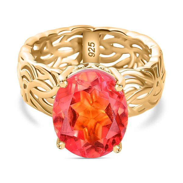 Padparadscha Quarz Triplette Ring 925 Silber 750 Gelbgold Vermeil (Größe 19.00) ca. 5.25 ct image number 0